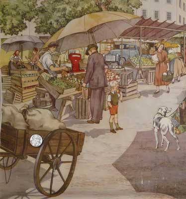 Auf dem Markt - Rollbild für Schulen