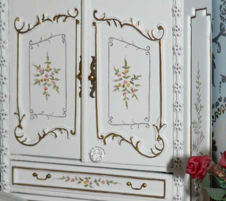 Große 1:12 Puppenstube, das Schlafzimmer rechts